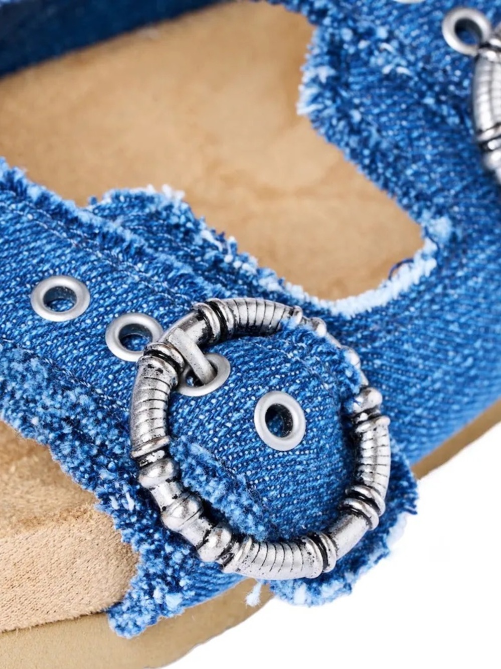 Minnetonka Blue Denim Double-Buckle Slide Sandals - Picture 4 of 7